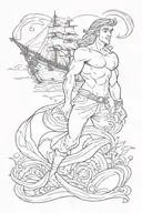 eric from the little mermaid with a ship behind him  tattoo design idea