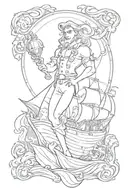 eric from the little mermaid with a ship behind him  tattoo design idea