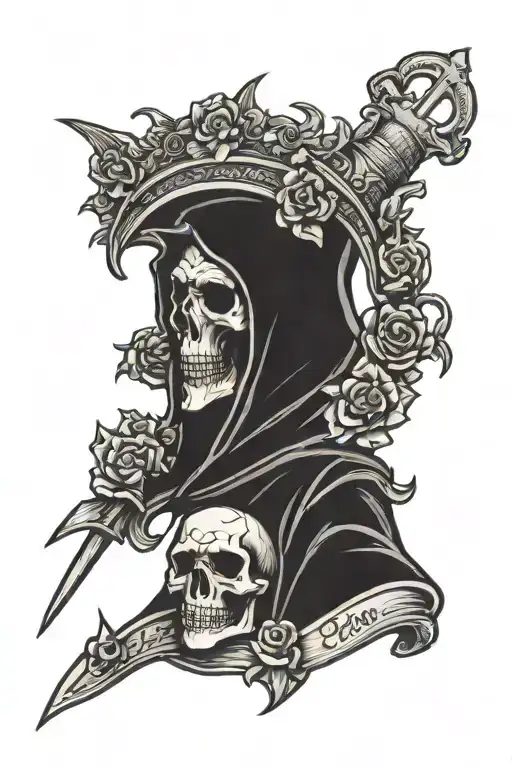 grim reaper wearing a crown   tattoo design idea