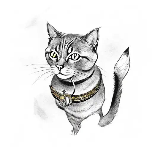 Bombay cat with gold eyes playing with toys tattoo design idea