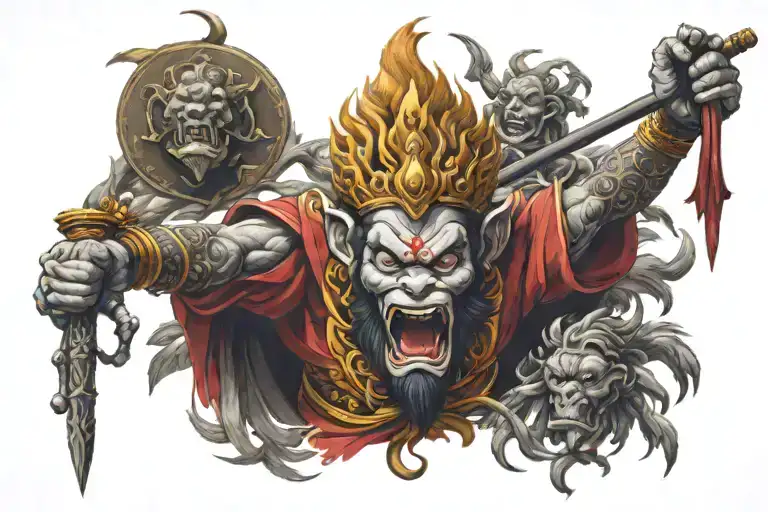 monkey king reached buddhahood tattoo design idea