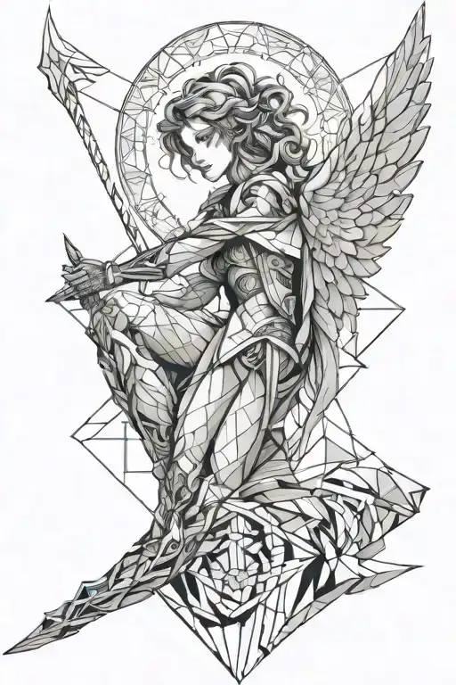 haloed female warrior angel  tattoo design idea