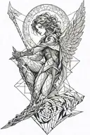 haloed female warrior angel  tattoo design idea