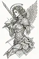 haloed female warrior angel  tattoo design idea