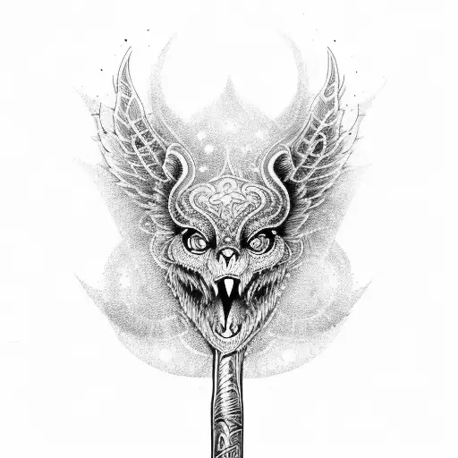 An intricate dotwork tattoo of a magical Harry Potter wand surrounded by colorful rave lights tattoo design idea