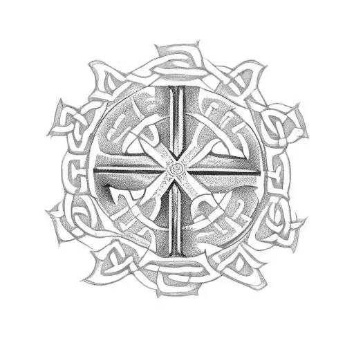 celtic cross with the campbell of argyll crest as the circle part, include thistles in the design s tattoo design idea