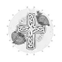 celtic cross with the campbell of argyll crest as the circle part, include thistles in the design s tattoo design idea
