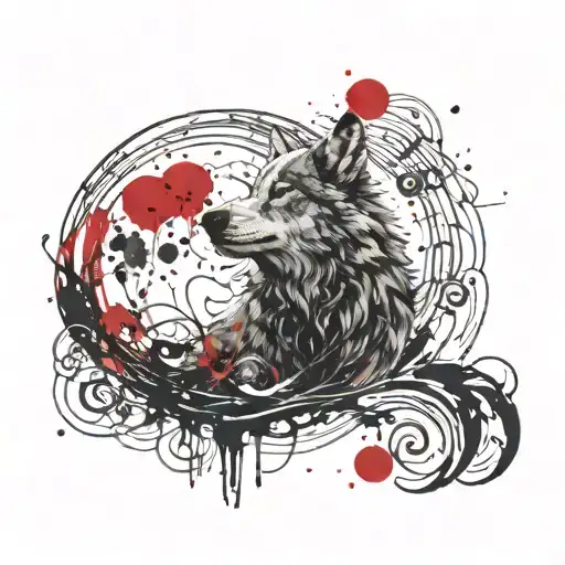 A wolf howling at the moon, with calligraphy swirls creating a sense of movement and energy tattoo design idea