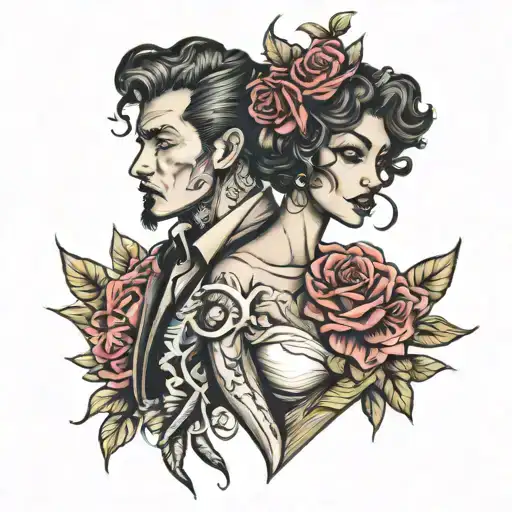 love passion timeless. mixed race couple tattoo tattoo design idea