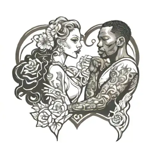 love passion timeless. black man white woman  couple tattoo. music movies  tattoo design idea