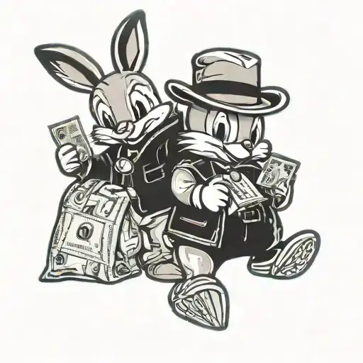 baby buggs bunny and daffy duck holding a bag of money tattoo design idea