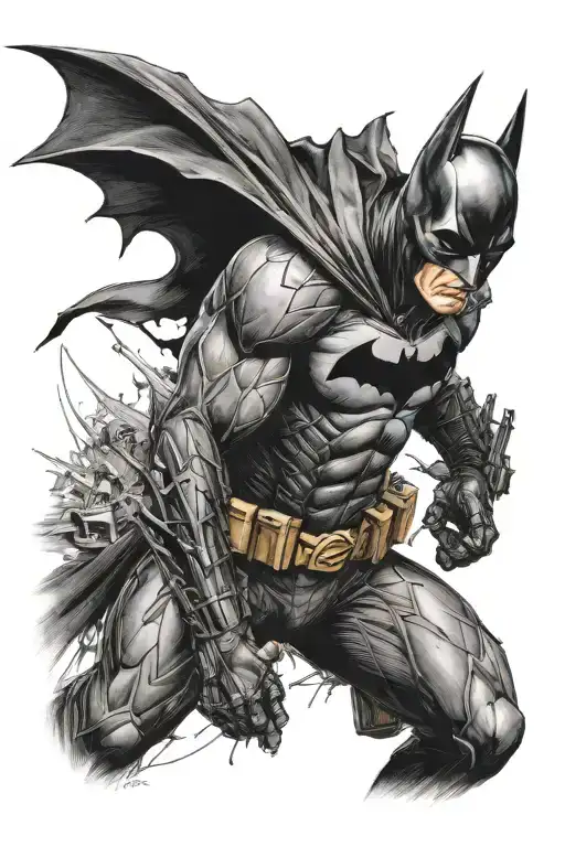 i need a realistic sketch of christin bale's dark knight batman portrait with thrashpolk elements tattoo design idea