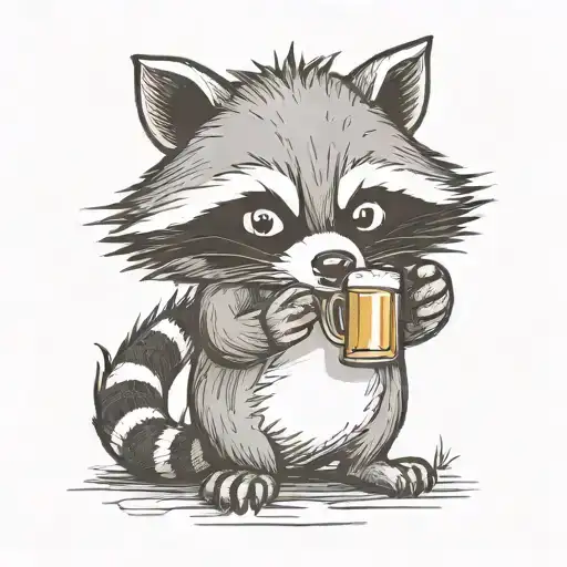 angry racoon drinking beer bottle tattoo design idea