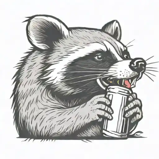 racoon drinking beer bottle tattoo design idea