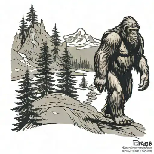 bigfoot hiking tattoo design idea