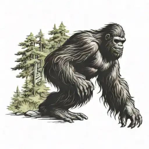 bigfoot hiking tattoo design idea