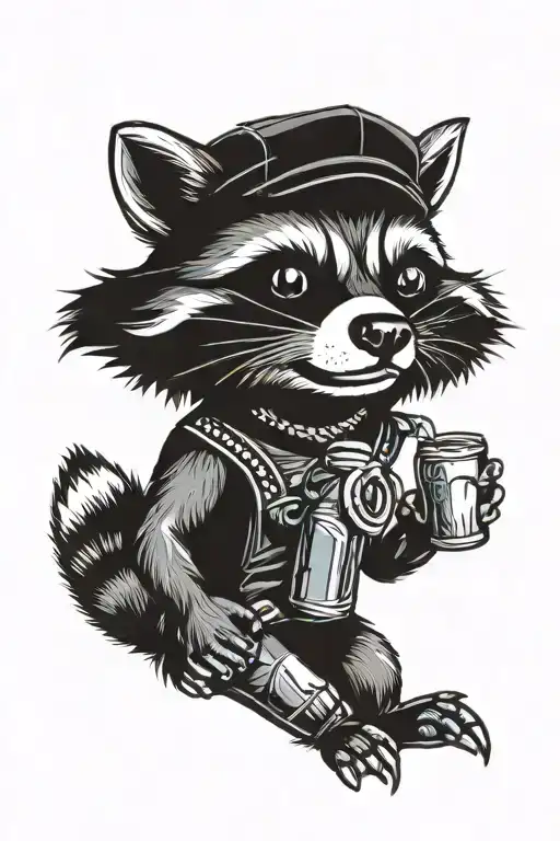 racoon holding bottle tattoo design idea