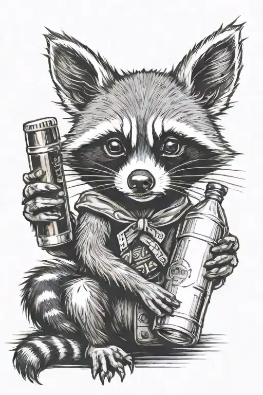 racoon holding bottle tattoo design idea