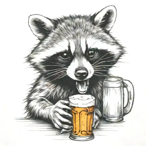 angry racoon drinking beer bottle tattoo design idea