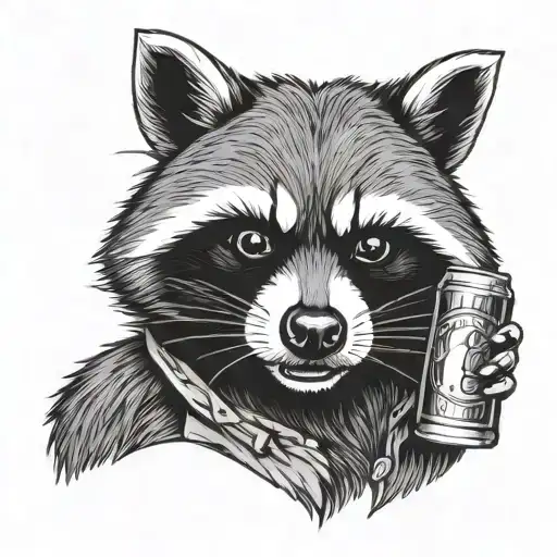 angry raccoon drinking beer bottle tattoo design idea