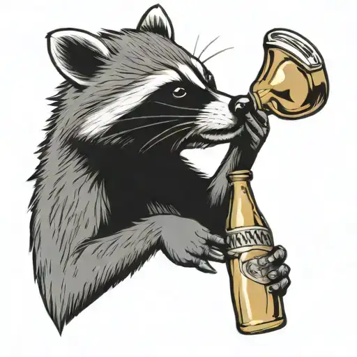 racoon drinking beer bottle tattoo design idea
