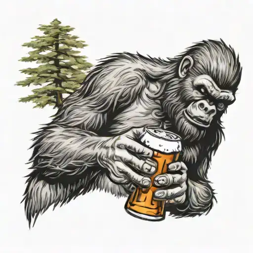 bigfoot drinking beer tattoo design idea