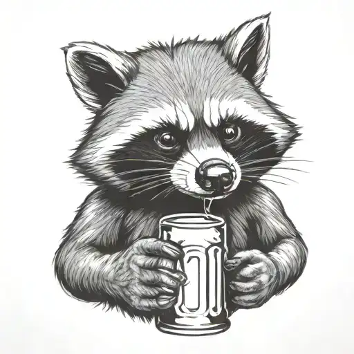 angry racoon drinking beer bottle tattoo design idea