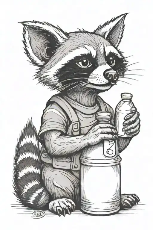 racoon holding bottle tattoo design idea