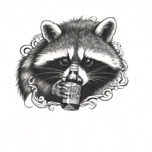 racoon drinking beer bottle tattoo design idea