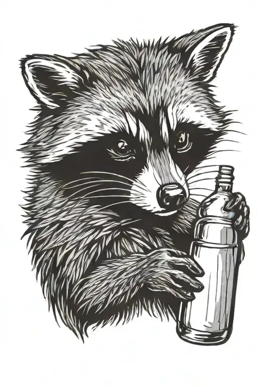 racoon holding bottle tattoo design idea