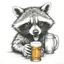 angry racoon drinking beer bottle tattoo design idea