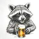 angry racoon drinking beer bottle tattoo design idea