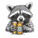 angry racoon drinking beer bottle tattoo design idea