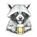angry racoon drinking beer bottle tattoo design idea