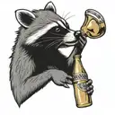 racoon drinking beer bottle tattoo design idea