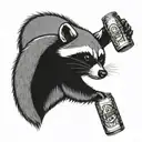 racoon drinking beer bottle tattoo design idea