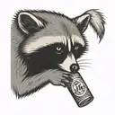 racoon drinking beer bottle tattoo design idea