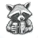 angry racoon drinking beer bottle tattoo design idea
