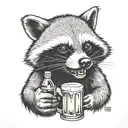 angry racoon drinking beer bottle tattoo design idea