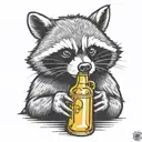 angry racoon drinking beer bottle tattoo design idea