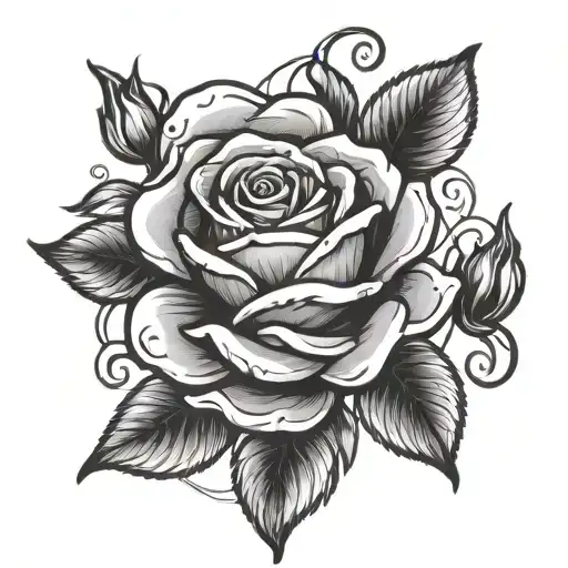 one cup rose in psychedelic style black and white   tattoo design idea