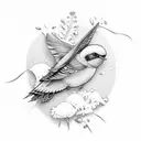swallow bird mountin snowdrop tattoo design idea