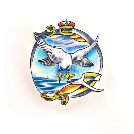 6 seagulls tattoo design idea