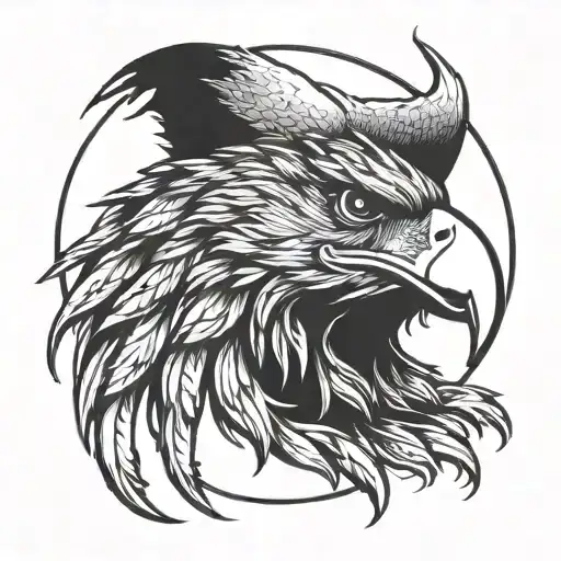 eagle head looking right from a crescent moon on the left tattoo design idea