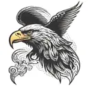 eagle head looking right from a crescent moon on the left tattoo design idea