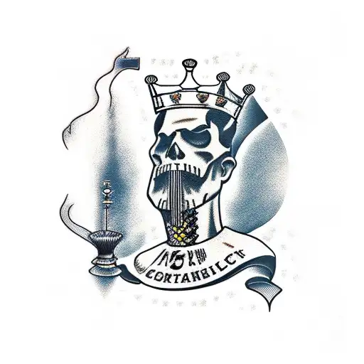 combine whisky, king chess and piano tattoo design idea