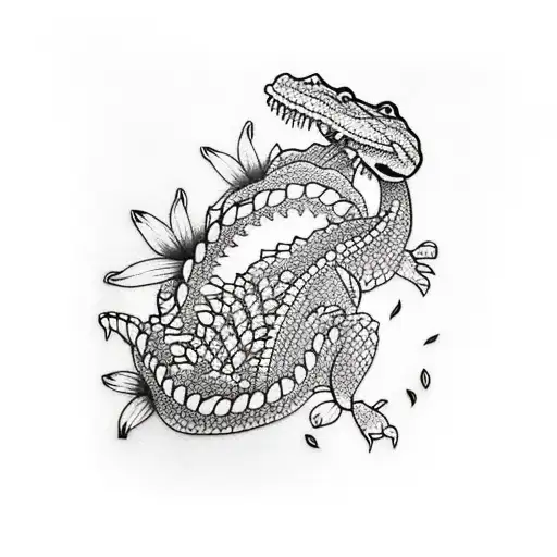 alligator and flowers tattoo design idea