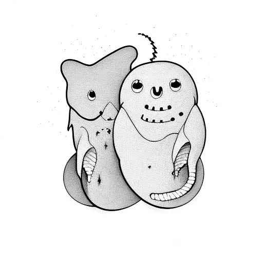Two Ghosts, one big one small, cartoon style tattoo design idea