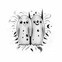 Two Ghosts, one big one small, cartoon style tattoo design idea