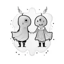 Two Ghosts, one big one small, cartoon style tattoo design idea